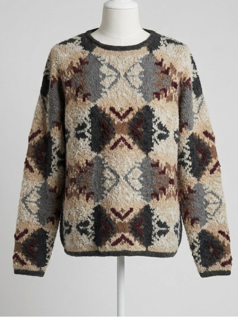Geoffrey Beene Hand Knit Vintage Wool Blend Geometric Pullover Sweater Large